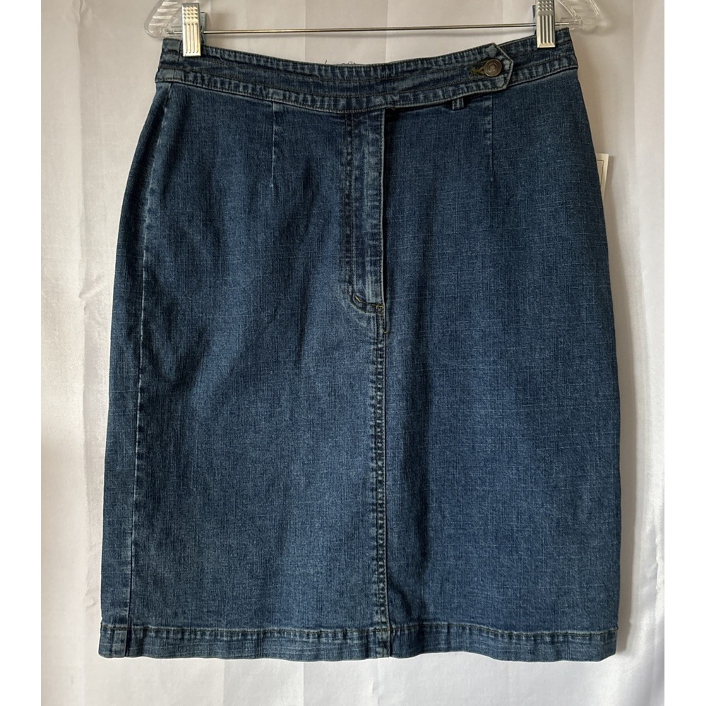 Vintage 1990s Premier International blue‎ denim pencil skirt back pocket size 10